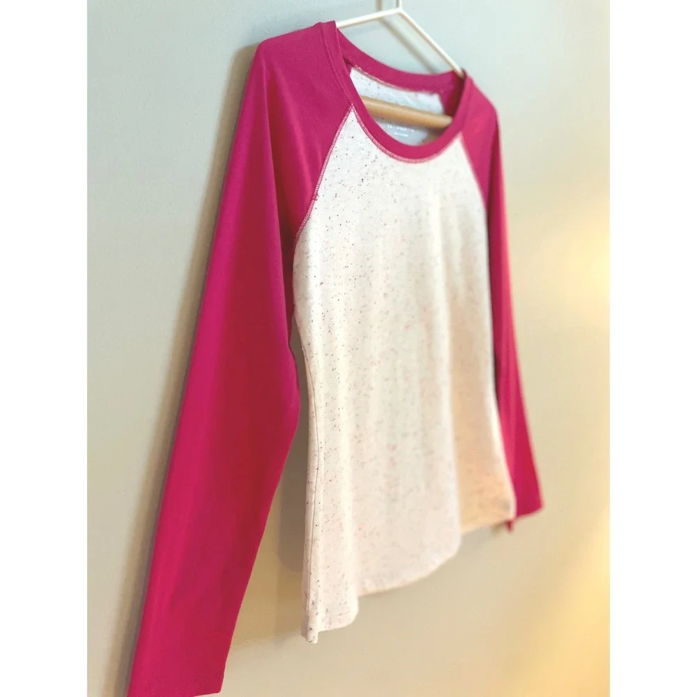 Justice Girl's Long-Sleeve Raglan Tee, Pink & Rainbow Speckled